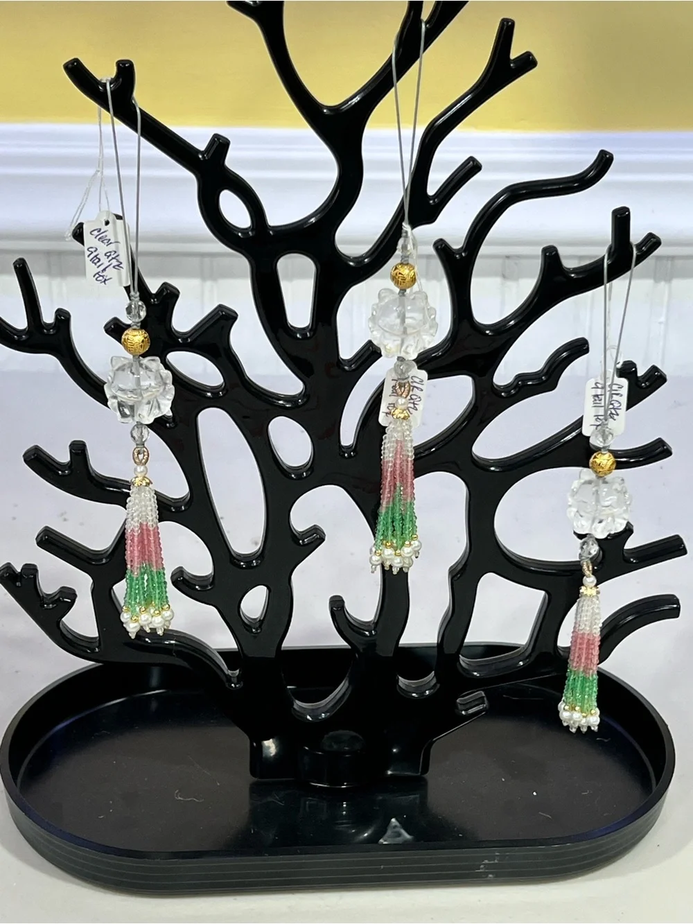 Clear Quartz Crystal 9 tail Fox Tassel Pendant Necklace - Pink, Green & Gold